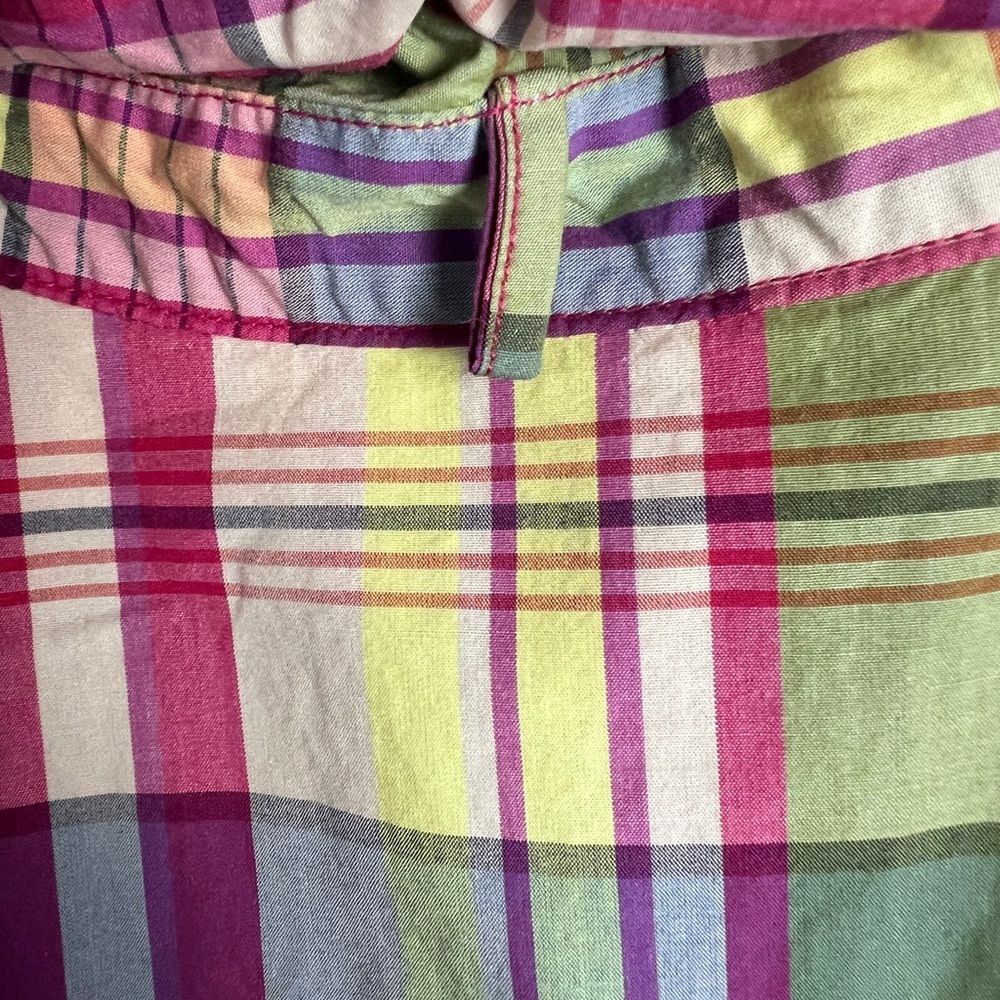 J. Crew Women's 8 Pink & Green Plaid Ruffle Waist Pockets Midi Dress - Picture 11 of 13